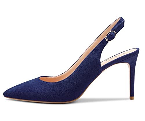Aachcol Women Stiletto Mid High Heel Pumps Ankle Strap Slingback Pointed Toe Dress Shoes Office Party Wedding Suede 3.5 Inch2