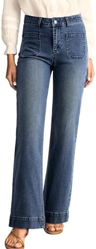 Astylish Jeans for Women Trendy Wide Leg High Waisted Stretchy Straight Leg Jeans Loose Denim Pants with Pocket Size 6 Blue