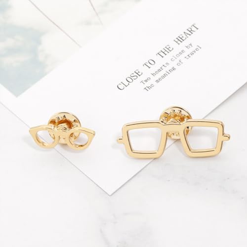 Image of 2pcs Cute Eyeglasses Frame Brooches for Women Unisex Golden Eyewear Shaped Lapel Pins Iniature Badge Dress Suit Collar Accessories Crafts Holiday Birthday Chic Jewelry