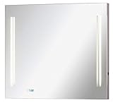 FACKELMANN Spiegel mit LED Uhr Como/Wandspiegel mit Beleuchtung/Maße (B x H x T): ca. 80 x 68 x 5 cm/hochwertiger Badspiegel/moderner Badezimmerspiegel mit Digitaluhr/Breite 80 cm