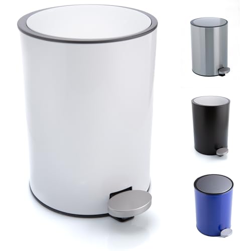 Bamodi | 3L Bathroom Bin – Toilet Bin With Lids – Small Pedal Bin for Bedroom, Office, Toilet, Restroom – Stainless Steel Bucket - Removable Inner Bucket - Durable & Stylish Design (White)
