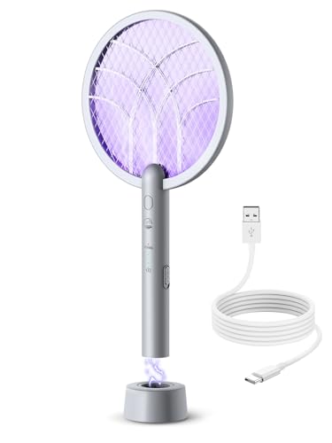Mosiller Racchetta Zanzare Elettrica, 4000V Scacciamosche Elettrico, LED 2 in 1 Racchetta Elettrica Con USB Ricaricabile, Protezione Maglia a 3 Strati, Adatto per Casa Campeggio Interni Ed Esterni