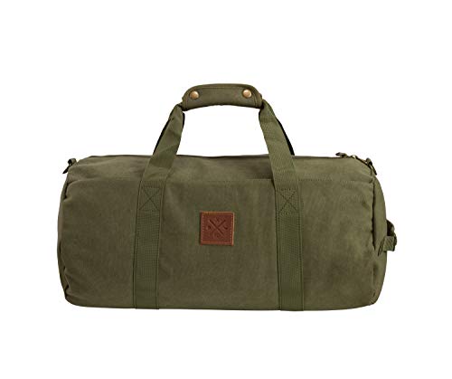 Canvas Barrel Bag - Sporttasche, 24 Liter, Duffel Bag Umhängetasche/Seesack mit Echt-Leder Veredelung (Manufaktur13) (Olive)