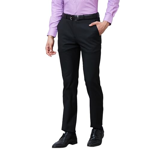 Image of Raymond Men's Slim Fit Mid Rise Poly Viscose Blend Solid Pattern Flat Front Formal Trouser