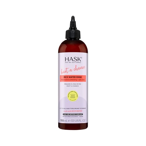 HASK Knot A Chance - Enjuague de agua de arroz fortificante para cabello rizado, minimiza el desprendimiento, mejora el brillo, vegano, sin sulfatos, sin