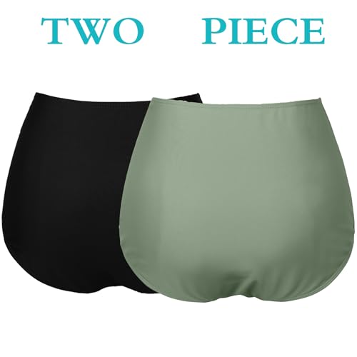 Image of COCOPEAR Women's Ruched High Waisted Bikini Bottom Retro Vintage Swim Short Tankinis