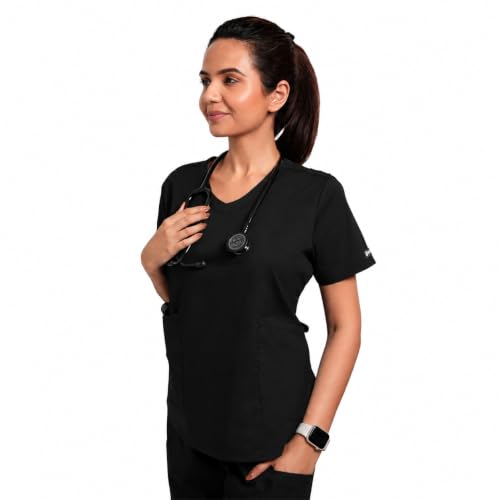 Image of Lite V-Neck 6-Pocket Women's Cotton ScrubSuit | Moisture-Wicking, Anti-Stain & Odor Protection | Classic Fit Top & Pant | All-Day Comfort for Doctors & Students Kohl Black (L)