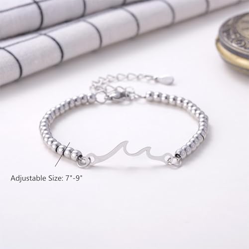 Kvekstio Happy 16th 18th 21st 30th 40th 50th 60th 70th Birthday Wave Bracelet - Adjustable Silver Beaded Bracelet for Women3