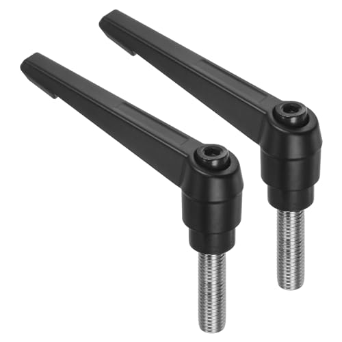 Image of uxcell 2pcs Clamping Lever Handles, M12 x 35mm 304 Stainless Steel Threaded Male Stud, Adjustable Handles Locking Quick Release Ratchet Push Button Bolt Knobs, Black