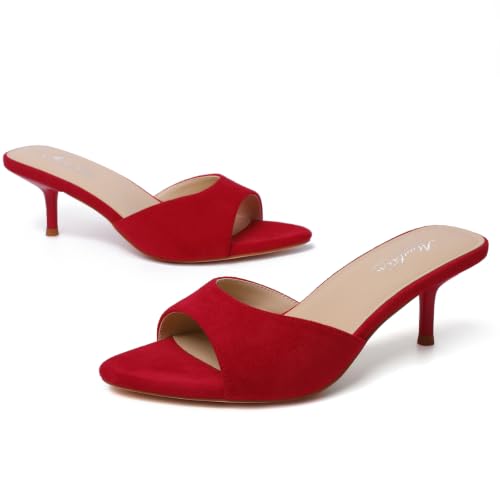 Image of Mostrin Kitten Heels for Women Pointed Toe Vintage Mules Heels Sexy Slip on Stiletto Backless Sandals for Party Wedding Daily