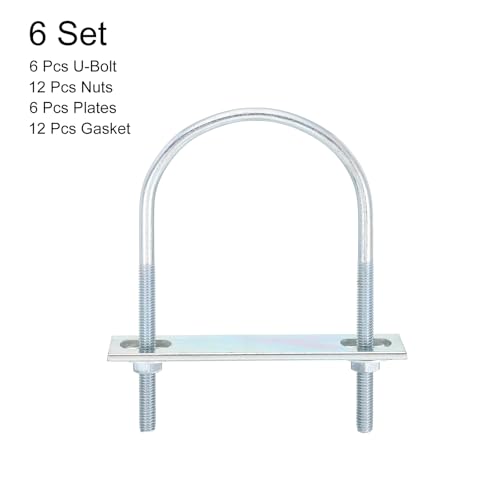 Image of uxcell Round U-Bolts, 6 Set 70mm Inner Width 120mm Length M6 Zinc-Plated Carbon Steel U Clamp Bolt with Nuts and Plates, for Boat Trailer