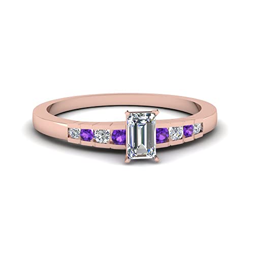 Image of 55Carat Choose Your Gemstone Diamond CZ Graduated Accent Ring Rose Gold Plated Emerald Shape Petite Engagement Rings Everyday Jewelry Wedding Jewelry Handmade Gifts for Wife US Size 4 to 12