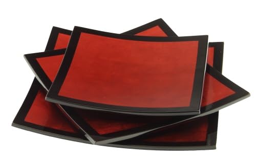 LAQ Design Amuse Gueule Snack oder Sushi, Tablet, Teller, Präsentierteller Rot auf BLATTSILBER 3er Set : Rosenrot/Schwarz