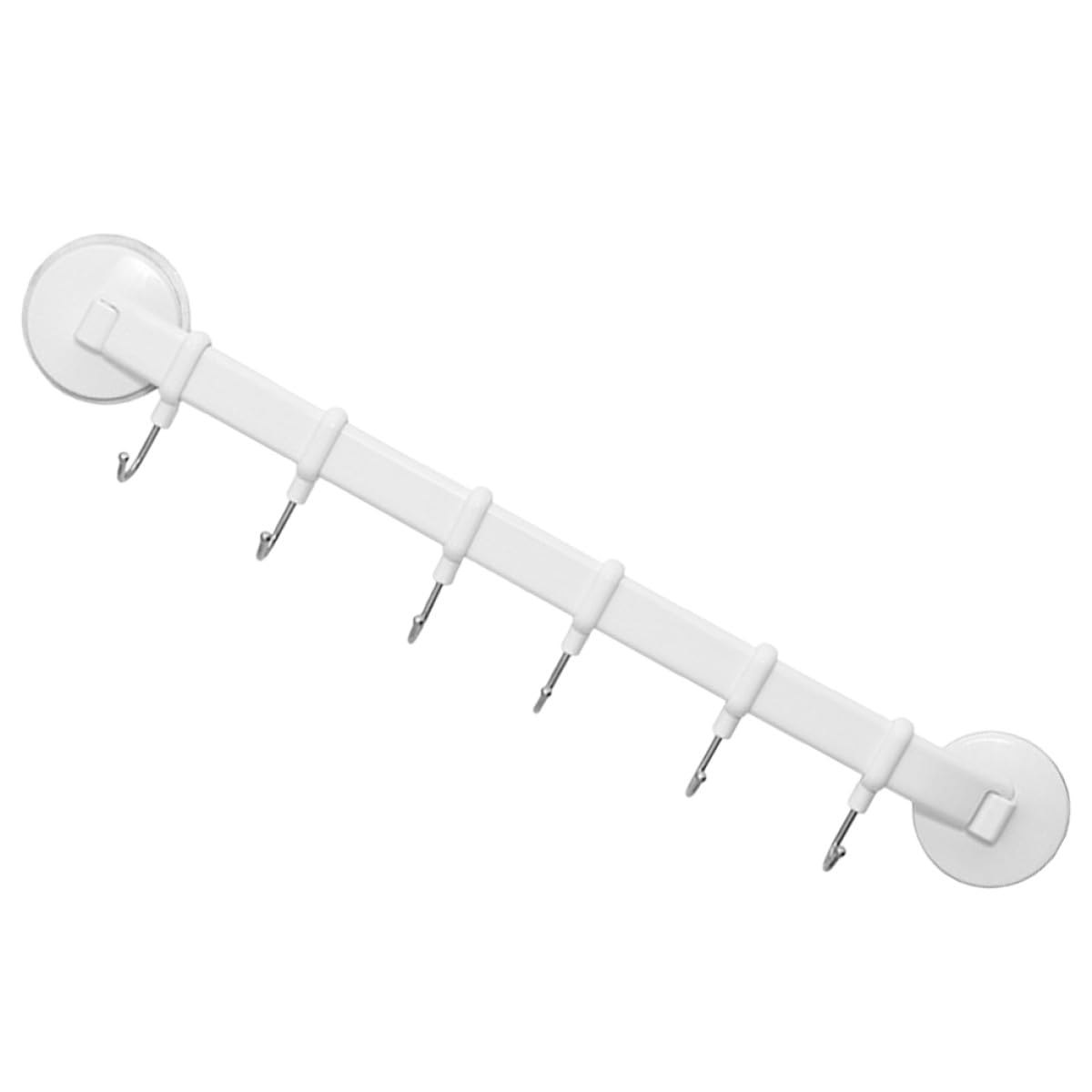 Strong Suction Cup Wall Hook Rack with 6 Hooks, Long Multipurpose Kitchenware and Towel Hanging Storage for Flat Surfaces, Plastic Wall Hanger for Bathroom and Kitchen Organization