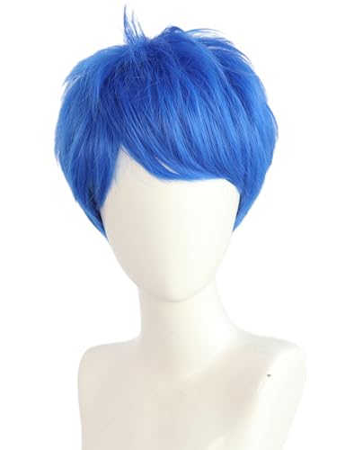 QHQ-SHININGLIFI Unisex Short Blue Wig Pixie cut Synthetic Hair for Joy Anime Costume Cosplay Party Comic-Con Comes with Wig Net Cap; 55TNL
