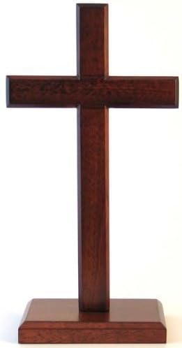 Shalom 30cm standing cross square base Christian desktop gift crucifix wooden wood