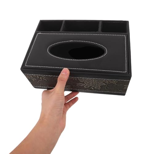 Boîte à mouchoirs en cuir PU avec compartiment télécommande pratique - 4