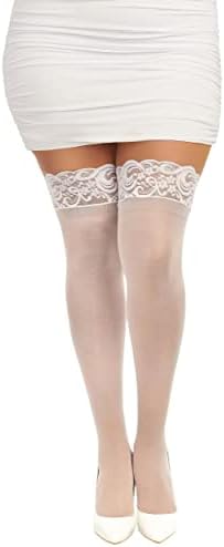 Dreamgirl Women's Plus Size Sheer Thigh High Socks, White, O