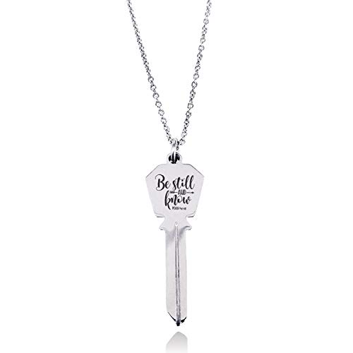Tioneer Stainless Steel Be Still & Know Psalm 46:10 Hexagon Head Key Charm Pendant Necklace