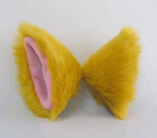 Hot Sweet Lovely Anime Lolita Cosplay Fancy Neko Cat Ears Hair Clip Yellow with Pink Inside