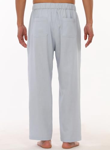 Mens Lightweight Cotton Linen Pants Elastic Drawstring Waist Trouser Casual Loose Fit Yoga Beach Pants Light Grey L3