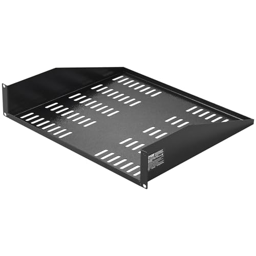 VEVOR 2U Server Rack Shelf, 16/406mm Depth, 50lbs Max Load Capacity Vented Cantilever or Wall Mount Rack Mount Shelf with Tray, Good Air Circulation for 19/482.6mm Network Cabinet or Equipment Rack