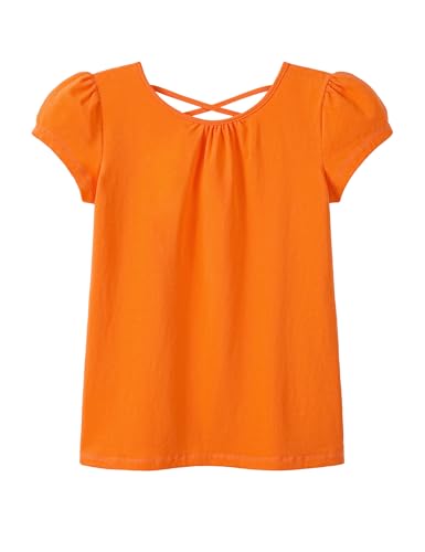 KEREDA Girls Shirts Fashion Cross-Back T-Shirt Cute Puff Short Sleeve Crew Neck Summer Tees Tops Clothes for Kids 7-8 Years Orange