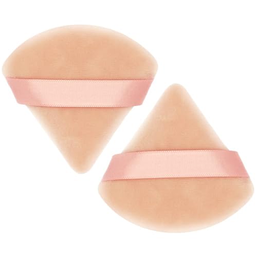 Alephio 2Pcs Triangle Powder Puff For Face Soft Velour Makeup Loose Mineral Sponge Foundation Blender Wet And Dry Use Setting Too (Nude)