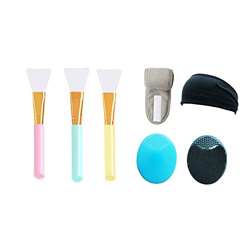 XINGSUI 2 brosses masque facial en silicone, 3 brosses masque facial, 1 bandeau d'hydrothérapie et 1 bandeau de yoga sportif pour exfoliation, démaquillage, yoga sportif et douche Cover
