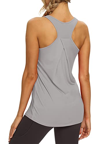 Image of Mippo Womens Long Workout Tops Racerback Athletic Yoga Gym Tank Top Sports Tennis Shirt