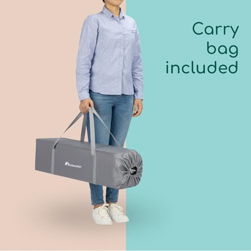 Image of Bebeconfort Sweet Dreams Baby Travel Cot, 0-3 Years (0-15 kg), Lightweight Travel Cot for Babies, Large Padded Mattress, Side Window, Easy Compact Foldable, with Travel Bag, Mineral Grey