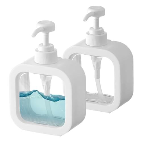 Nunupo 2UDS Dispensador Jabón Baño Cocina, Dispensador de Jabón Rellenable, Dispensador Gel y Champú Ducha, Dosificador Jabon Baño Cocina para Champu, 2 Botes Gel y Champú Rellenables (Blanco)