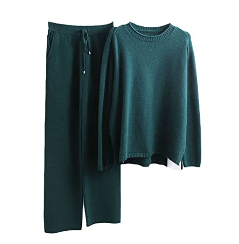 Survêtement tricoté col roulé femme ensemble deux pièces en maille verte stretch