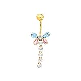 Piercing Oro de Ley Piercing Oro Ombligo mariposa con cadenas (9kts)