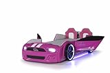 Luxury Race Car Bed for Kids – LED Lights, Sports Car Design, Sound Effects, Twin, Ergonomic & Comfortable Sleeping Experience (Pink)