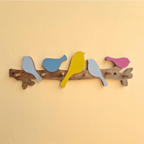 Image of Stylish Wooden Key Holder for Wall | Cute Key Holder for Home Decor | Key Holder Stand with 5 Hooks | Wall Mounted Key Hanger (5 Birds H)