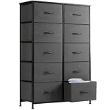 Sweetcrispy Dresser for Bedroom Tall Drawer Dresser Organizer Storage Drawers Fabric Storage Tower with 10 Drawers, Chest of Drawers with Fabric Bin, Steel Frame, Wood Top for Bedroom