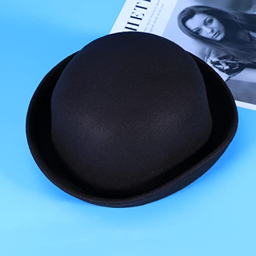 TENDYCOCO Fedora-Hut für Damen Schwarzer Woll-kuppelhut Aufrollbarer Bowler- Modischer Bowler-