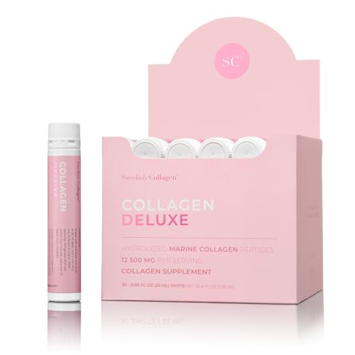 Swedish Collagen - 12500mg Collagen Deluxe 25ml I Hydrolyzed Marine Collagen Peptides (Type I & III) I Hyaluronic Acid, Biotin, Vitamin C I for Hair, Skin and Nails I Sugar Free - 30 Shots per Box