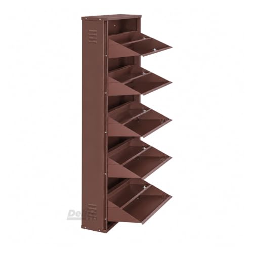 Image of DELITE KOM AIRO 24 inch 10 Shelf Double Decker Metal Shoe Rack Wall Mount for Home with Lock | Air-Vent Panels Keep Shoes Odour-Free | 30 Shoes /50 Slippers | 1Yr Warranty | 67x24x8 Coffee | DIY