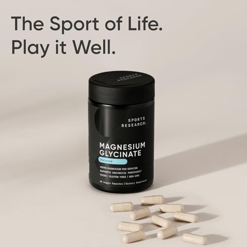Image of Sports Research Magnesium Glycinate - Supports Restful Sleep & Enzymatic Processes - 160 mg Chelated Magnesium - Vegan Capsule - 180 Count