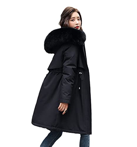 Manteau rembourré femme parka d'hiver mi-long grande taille polaire noir 3XL