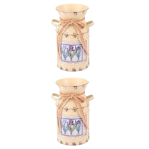 Warmhm 2pcs Retro Gardening Bucket Handmade Iron Flower Arrangement Kettle for Garden Outdoor Use Iron Planter Vintage Style