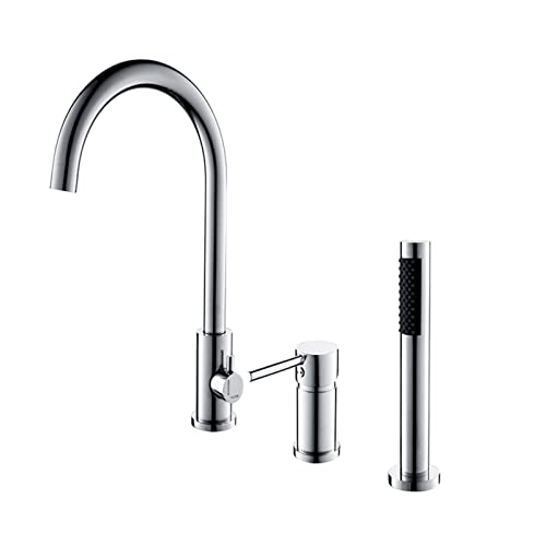 IUokLU Grifo Mezclador de Ducha de baño Moderno Grifo de bañera con Ducha de Mano Monomando de 3 Orificios Grifo Moderno de baño montado en Cubierta Grifo,Cromo