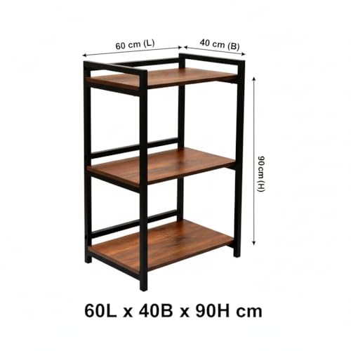 Image of RIZIK STORE 3-Tier Metal & Wooden Microwave Oven Stand - Multipurpose Extra Storage for Kitchen, Coffee Bar, Countertop, Bathroom ((Natural Brown))