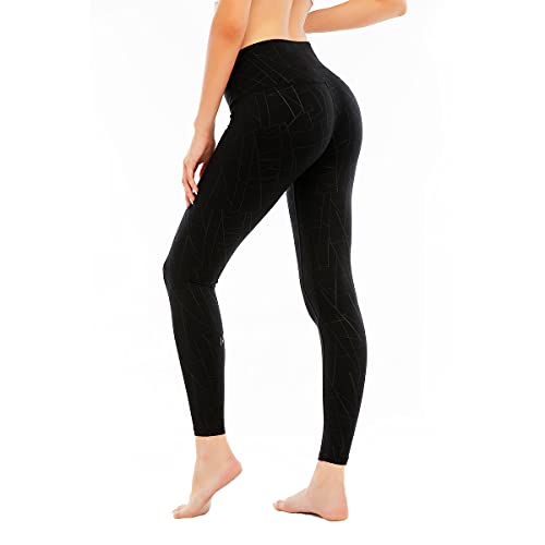 HUGE SPORTS Compression Workout Leggings for Women Yoga Pants Tummy Control Black Stripe M