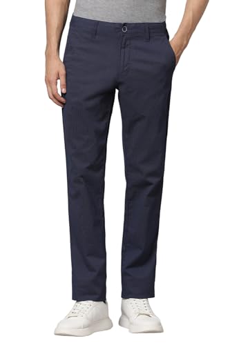 Image of Louis Philippe Men's Slim Fit Mid Rise Textured Cotton Blend Casual Trousers