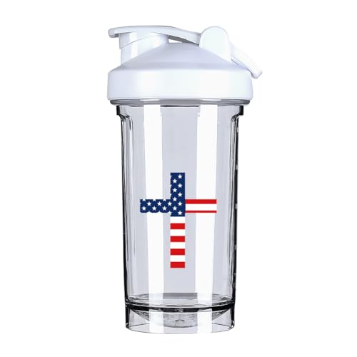 Christian Cross America Flag 18 Ounce Shaker Cup,Fashion Theme Pattern Shaker Bottle Leak-proof Workout Shake Bottles 500ML/18 oz Perfect for Pre Workout