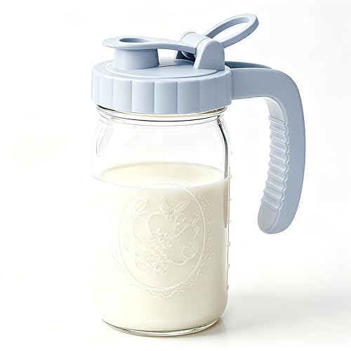 32 Oz Glass Mason Jar Pitchers With Pour Lid 1 Quart Wide Mouth Breast milk Storage Jug Container For Fridge Coffee Creamer Iced Sun Tea Juices Lemonade Airtight