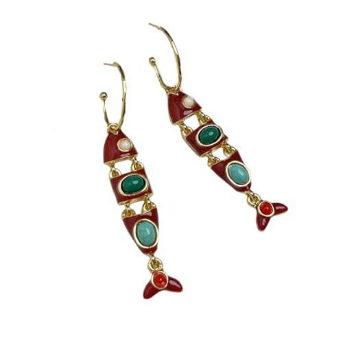1 Pair Fish Tassels Enameled Hoop Earring for Women Comfort Fit Silver Needle Gold Plated Alloy for Various Occasions Earring fo
